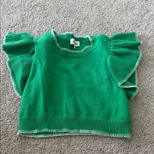 Vibrant Green Ruffle Sleeve Crop Top